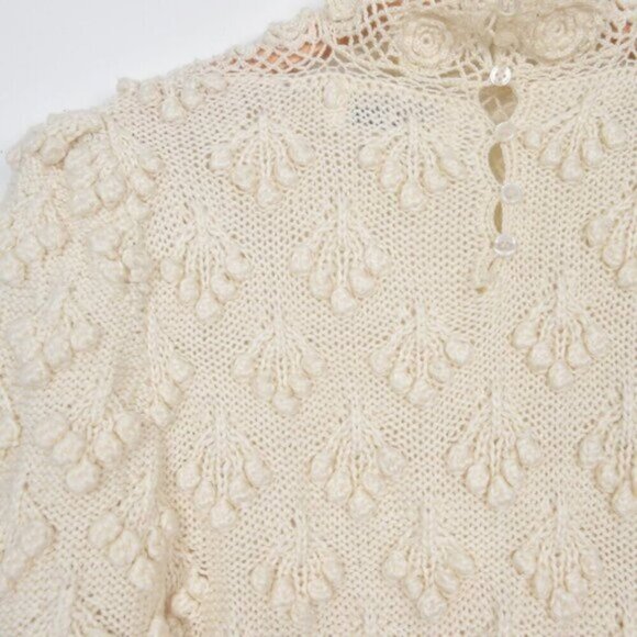 Vintage Braemar Knitted By Hand Cream Crochet High Neck Wool Blend Sweater Med - Picture 6 of 8